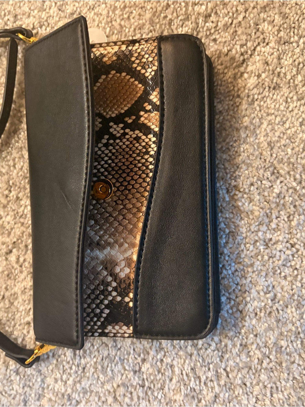 Black and Brown Snake-Print Crossbody Bag